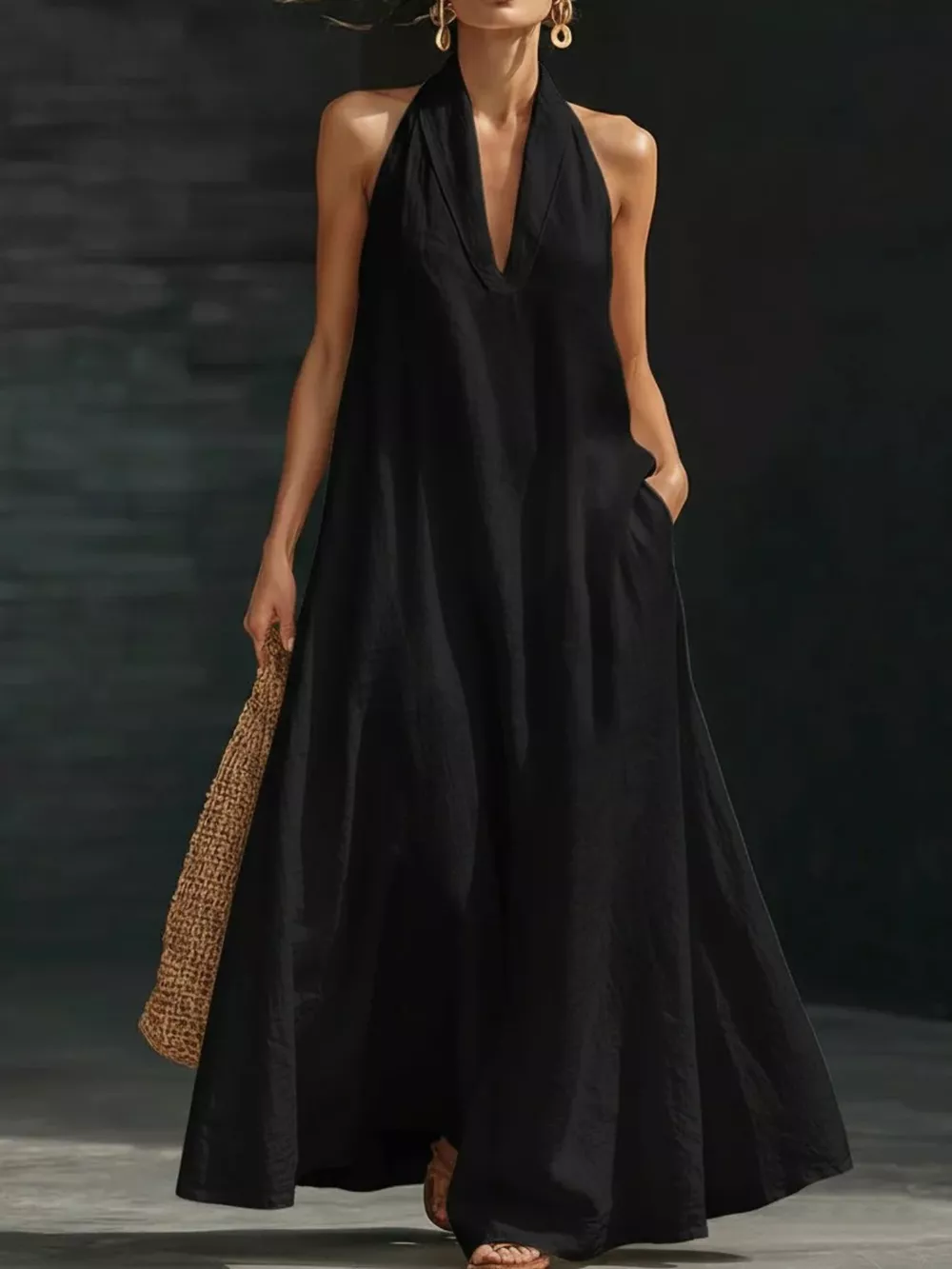 Full Size Halter Neck Sleeveless Maxi Dress Plus Size