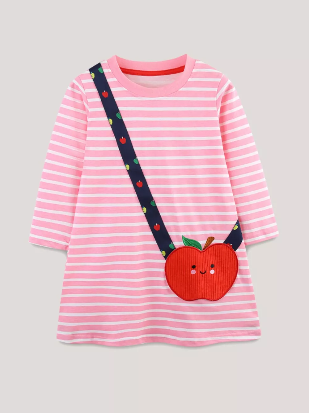 Children's Apple Applique Striped Long Sleeve Dress, image 2