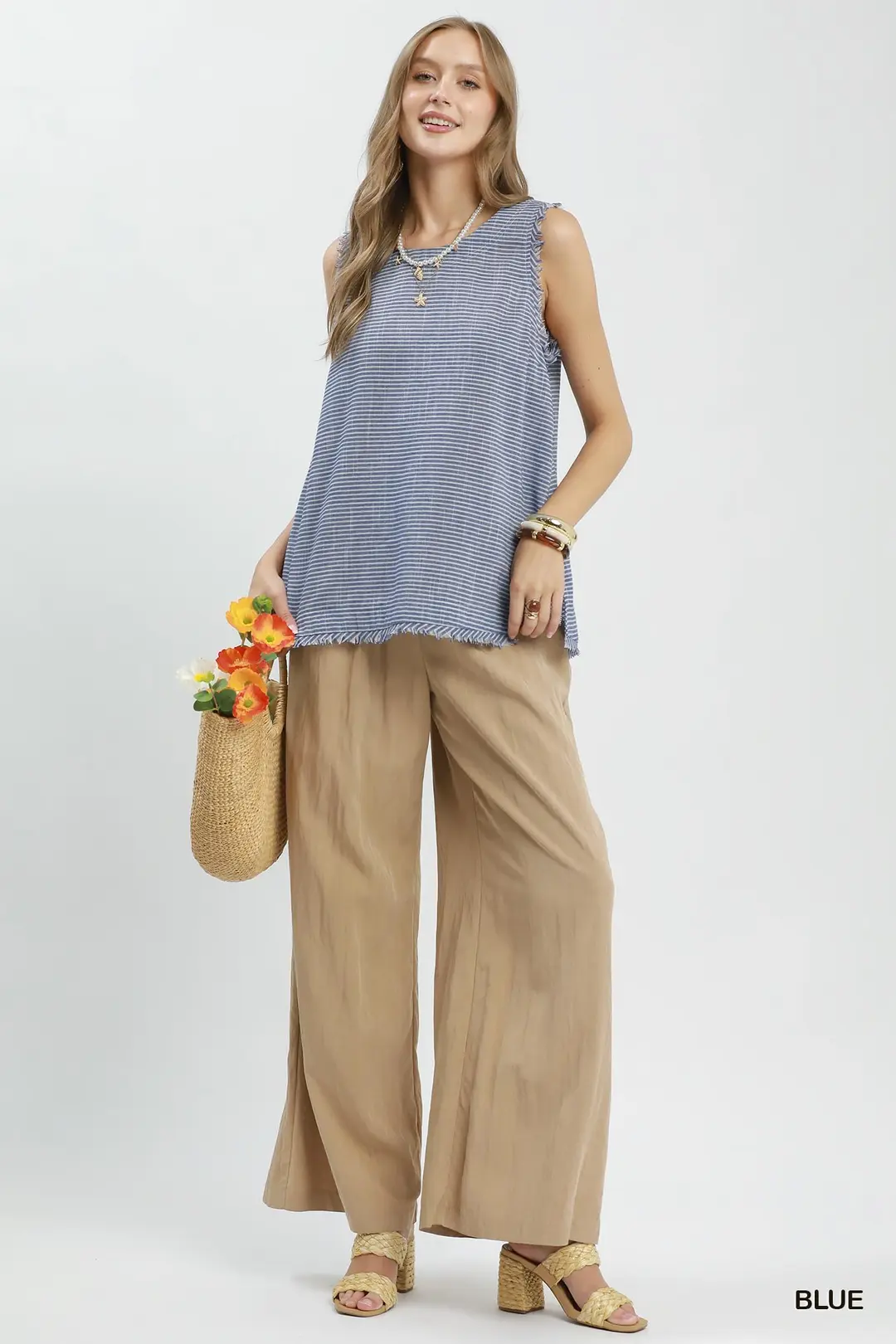 Stripe Fringe Trim Sleeveless Top, image 4