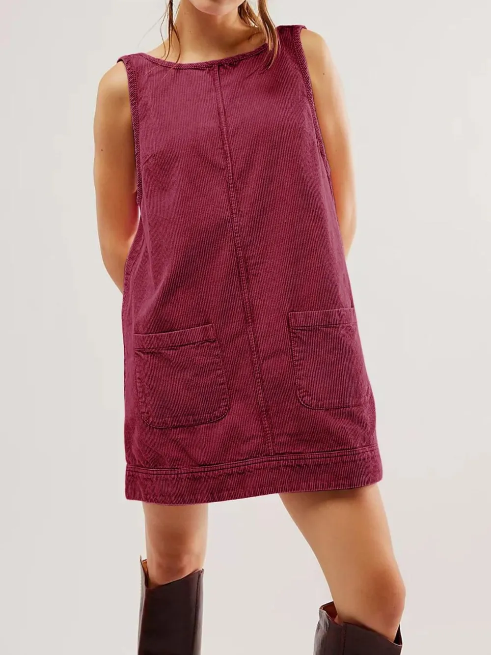 Round Neck Wide Strap Mini Dress with Pockets, image 10