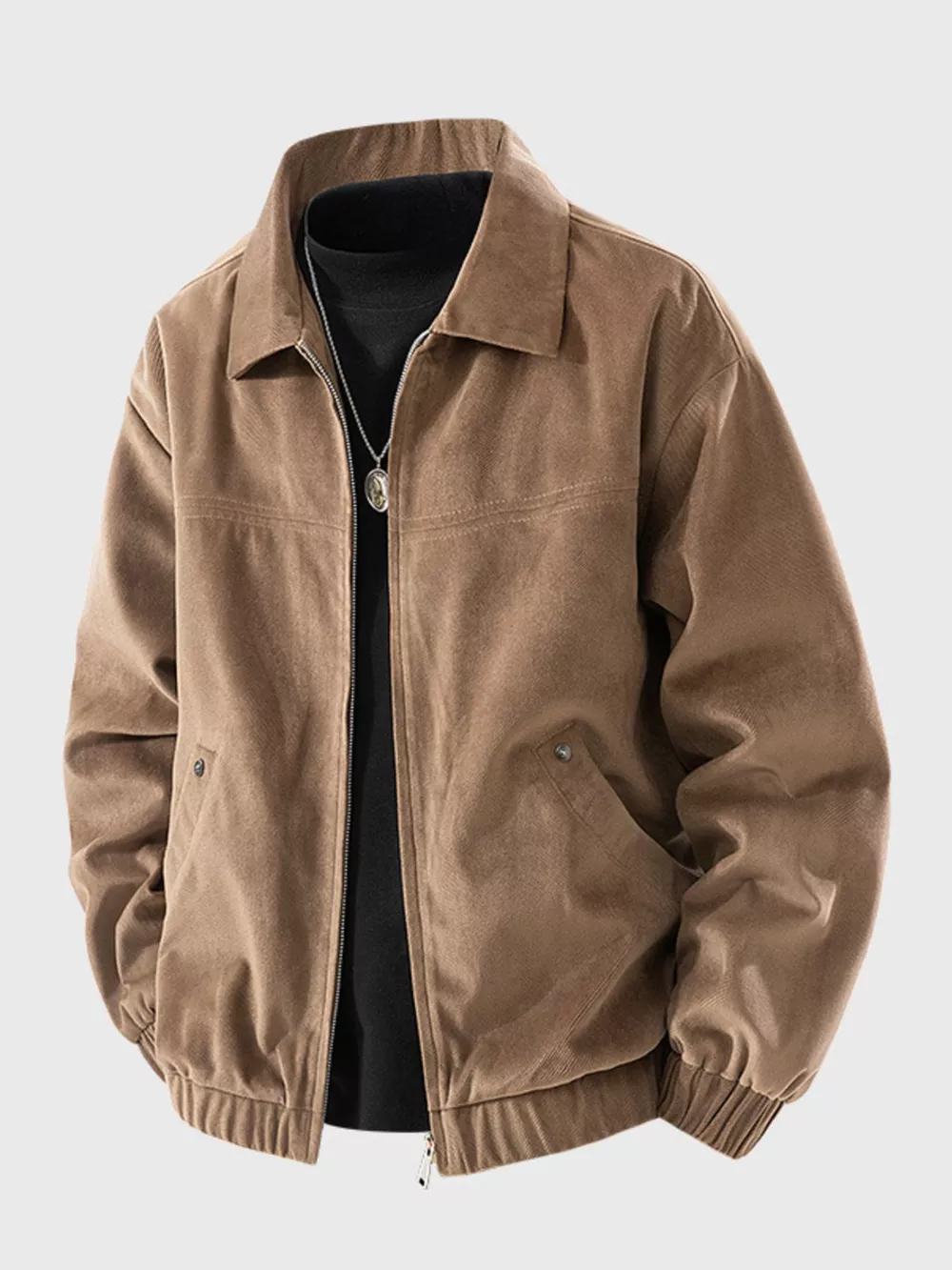 Men's Plus Size Casual Solid Color Zip-Up Jacket, image 3