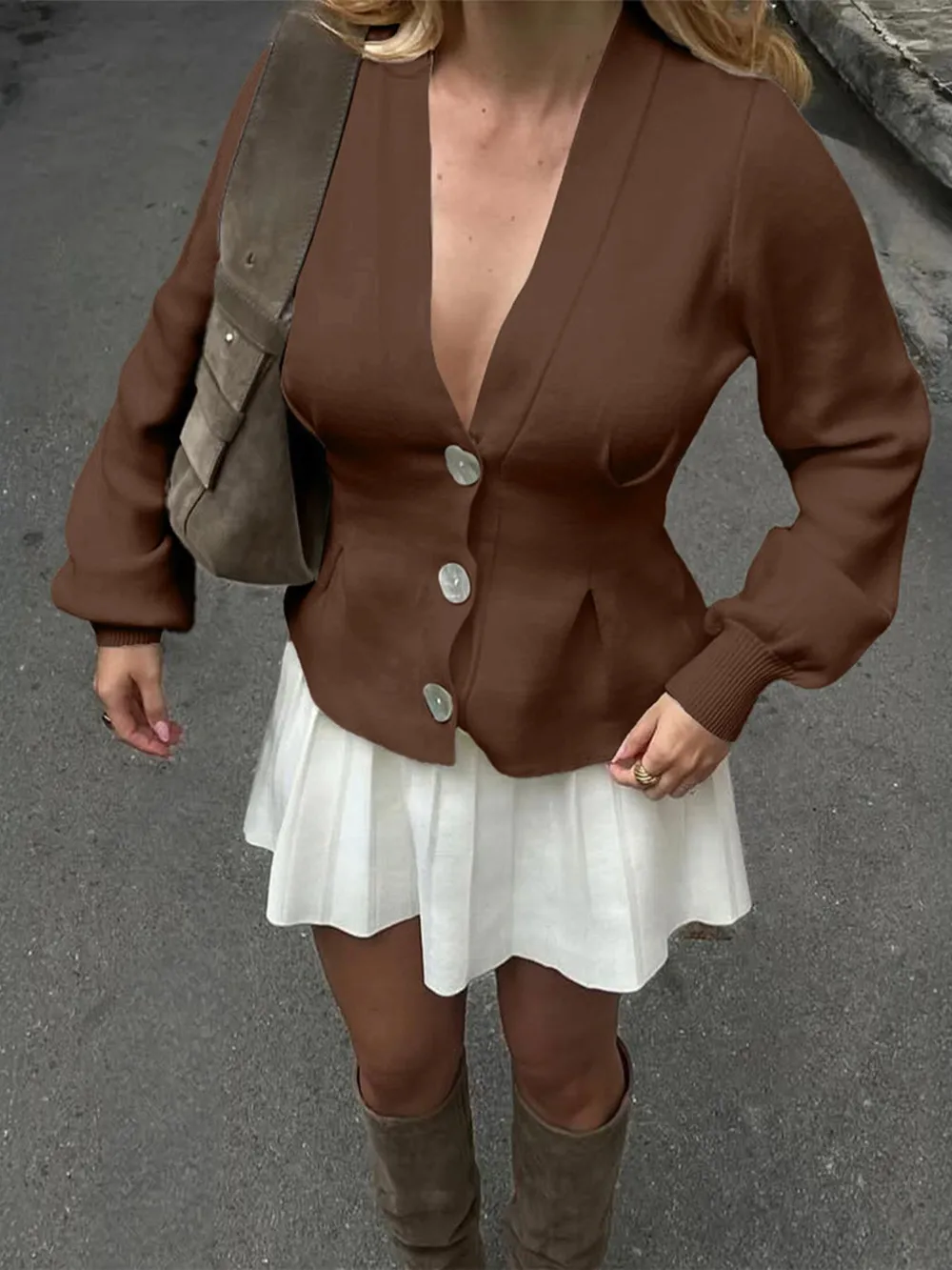 Button-Up V-Neck Knit Cardigan, image 10