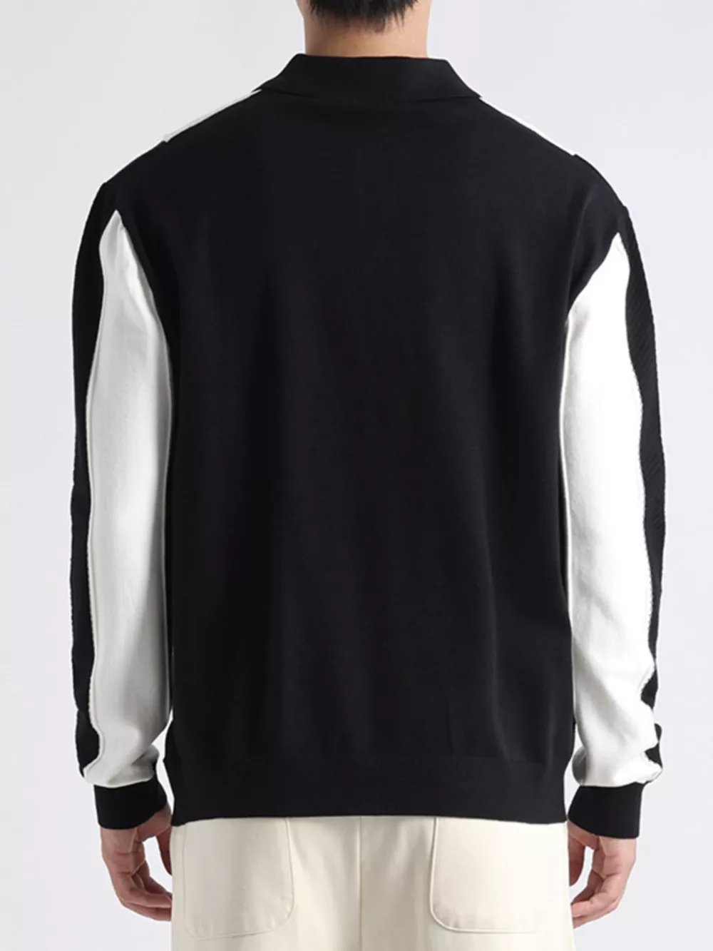 Men's Plus Size Color-Block Striped Polo Collar Knit Top, image 2