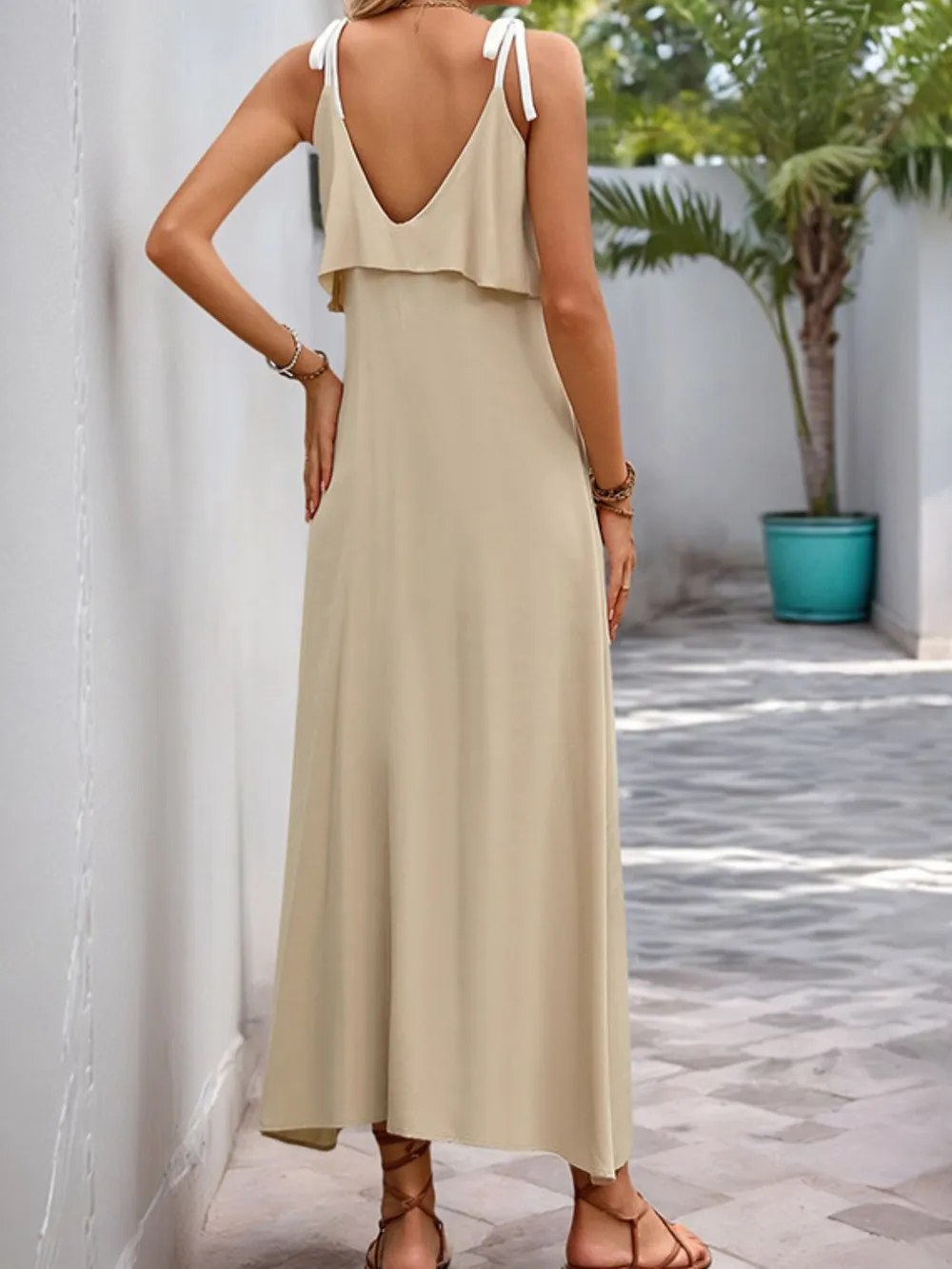 Tied Ruffled Scoop Neck Sleeveless Dress, image 3
