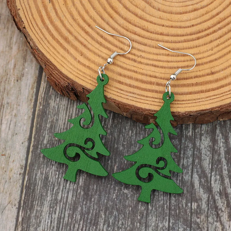 Christmas Tree Wooden Earrings, image 3