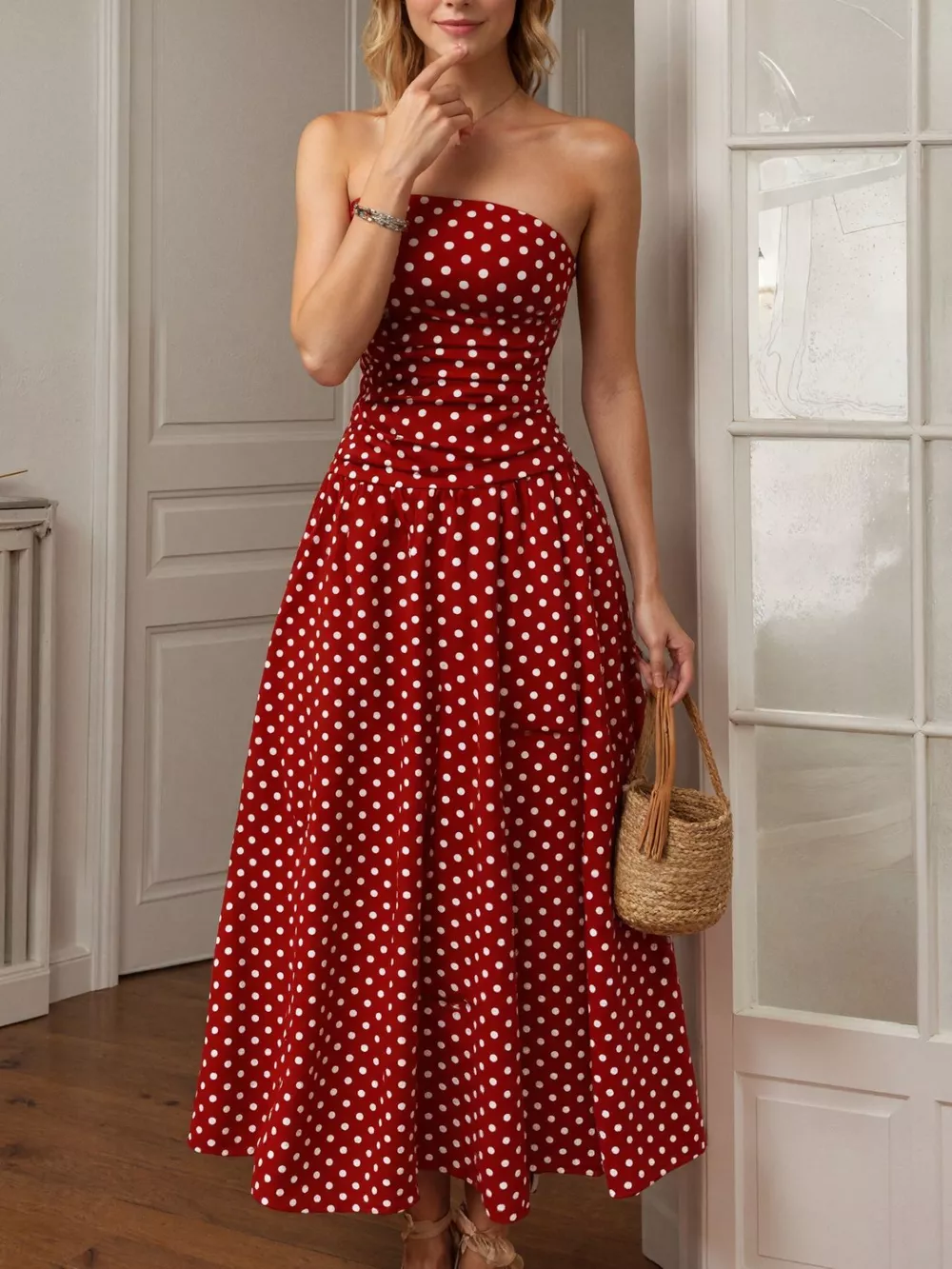 Polka Dot Strapless Maxi Dress, image 10