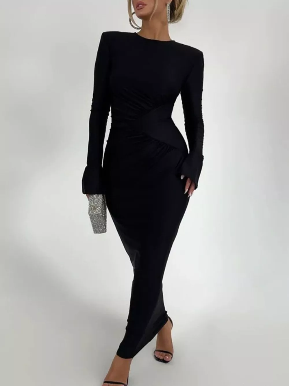 Ruched Long Sleeve Bodycon Maxi Dress, image 11