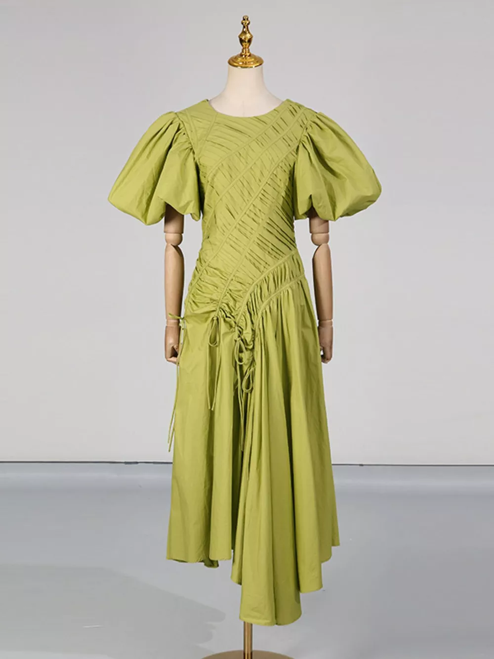 Puff Sleeve Ruched Midi Dress, image 4