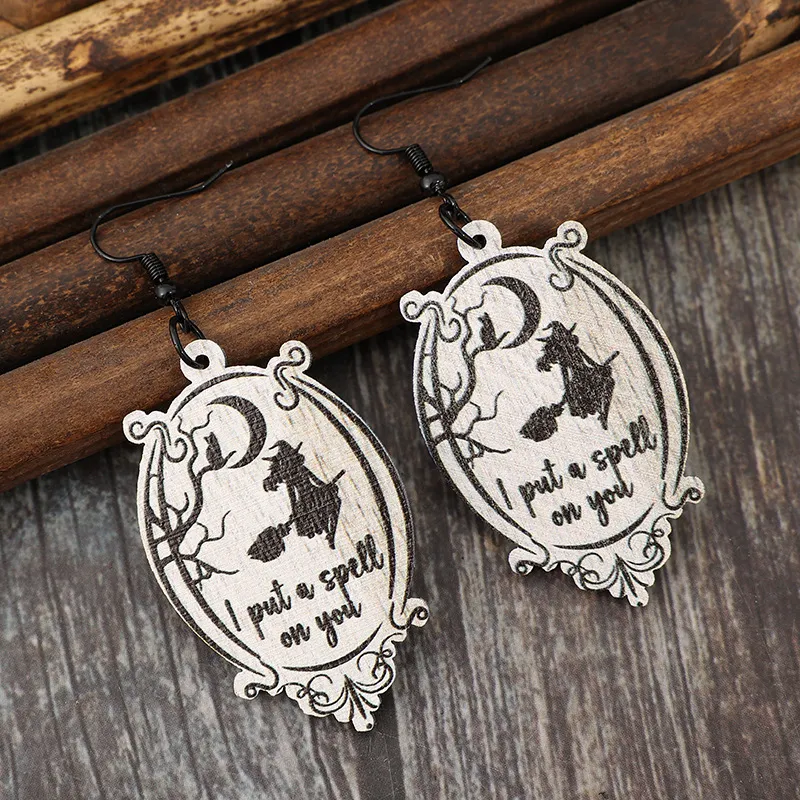 Witch Wooden Dangle Earrings, image 2