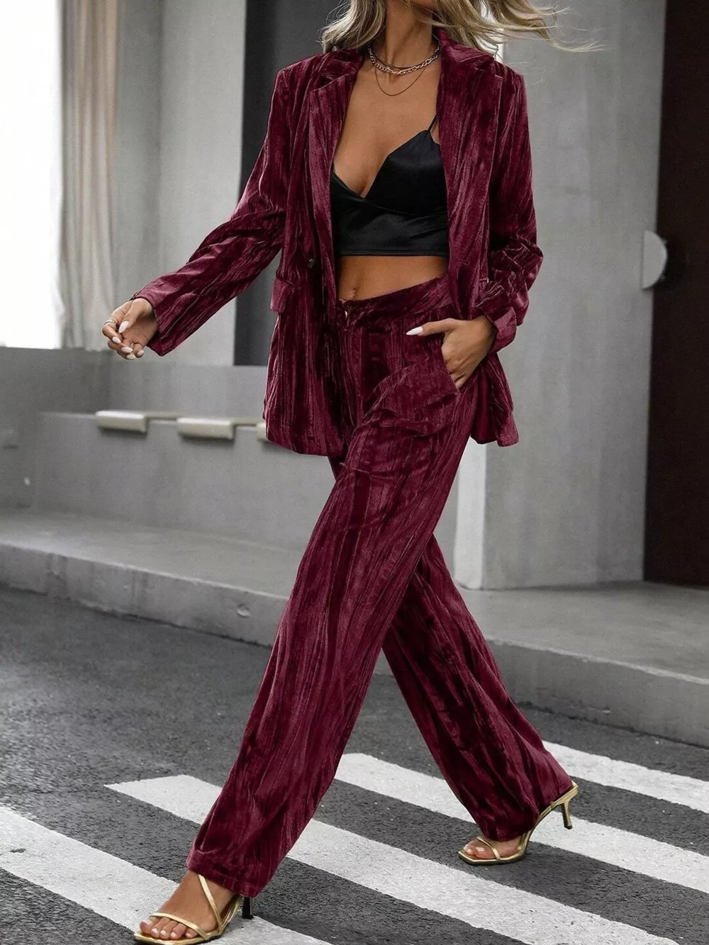 Lapel Collar Long Sleeve Blazer and Pants Set, image 7