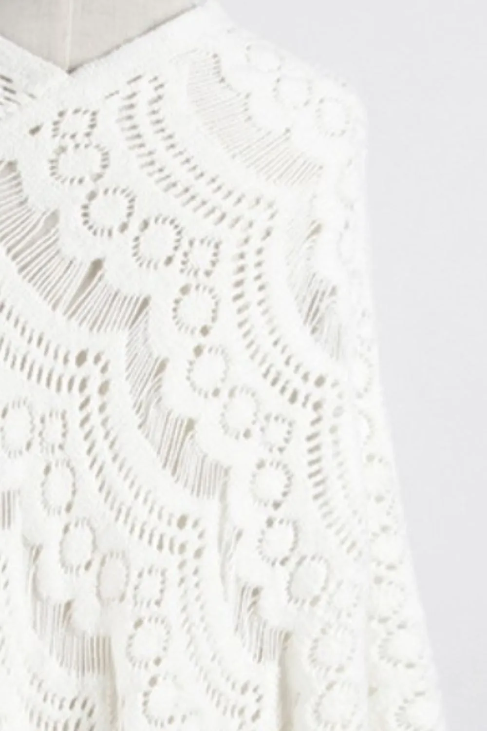 Fringe Openwork Surplice Cape Sleeve Poncho, image 17