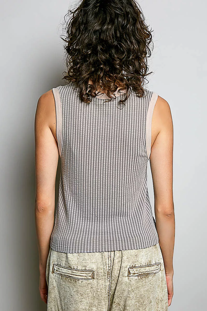 V-Neck Contrast Ribbed Sleeveless Tank, image 4