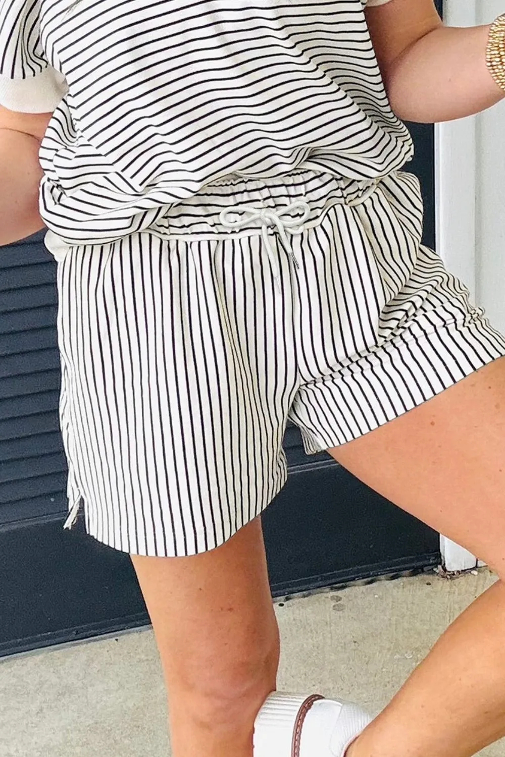 Stripe V Neck Tee and Casual Shorts Set, image 7