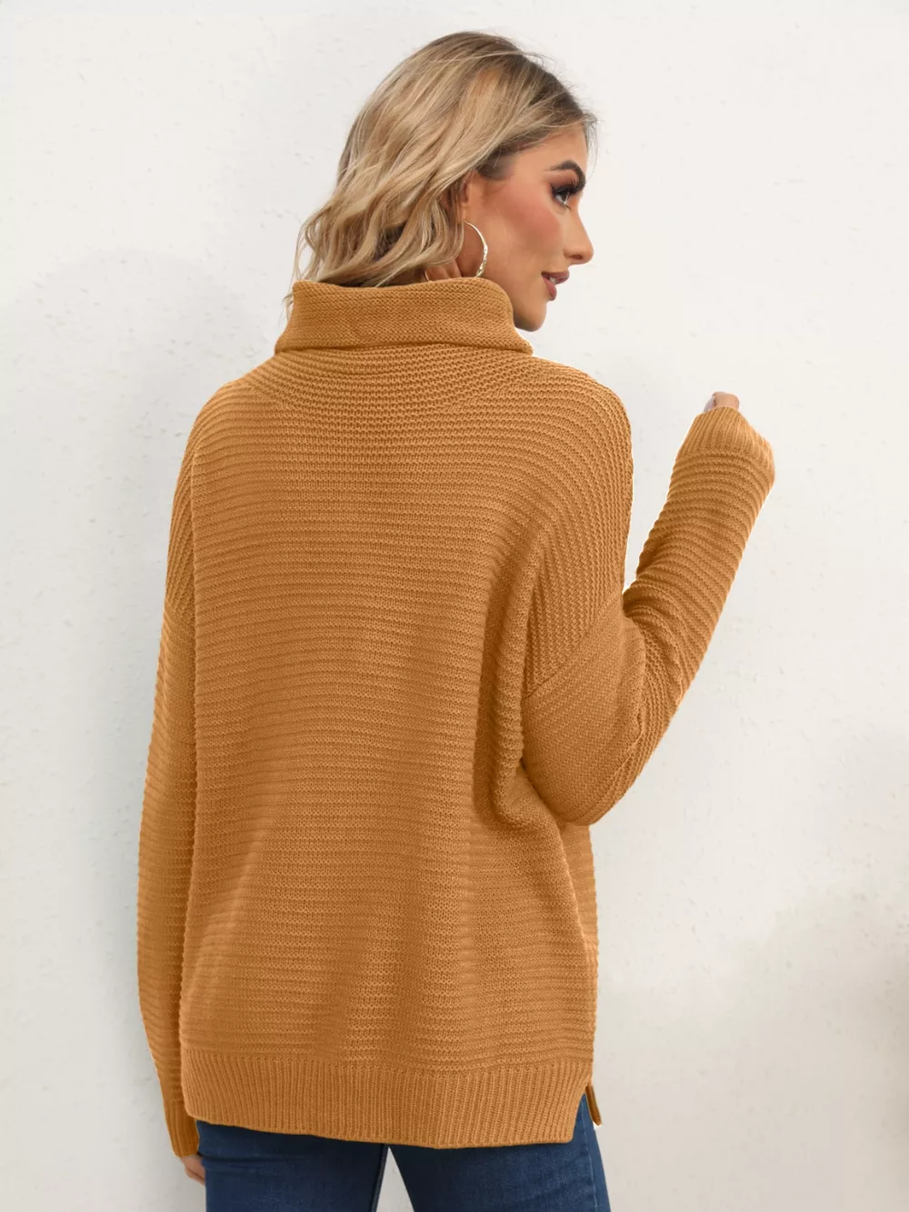 Slit Turtleneck Dropped Shoulder Sweater, image 15