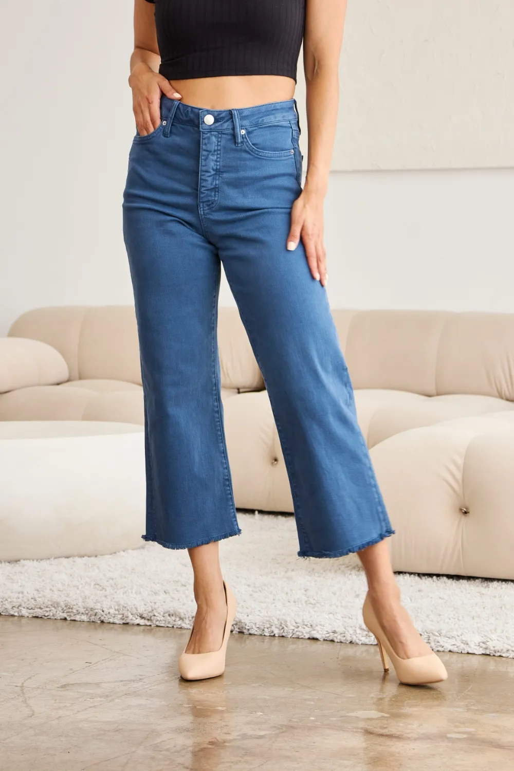 Crop Chloe Full Size Tummy Control High Waist Raw Hem Jeans, image 11