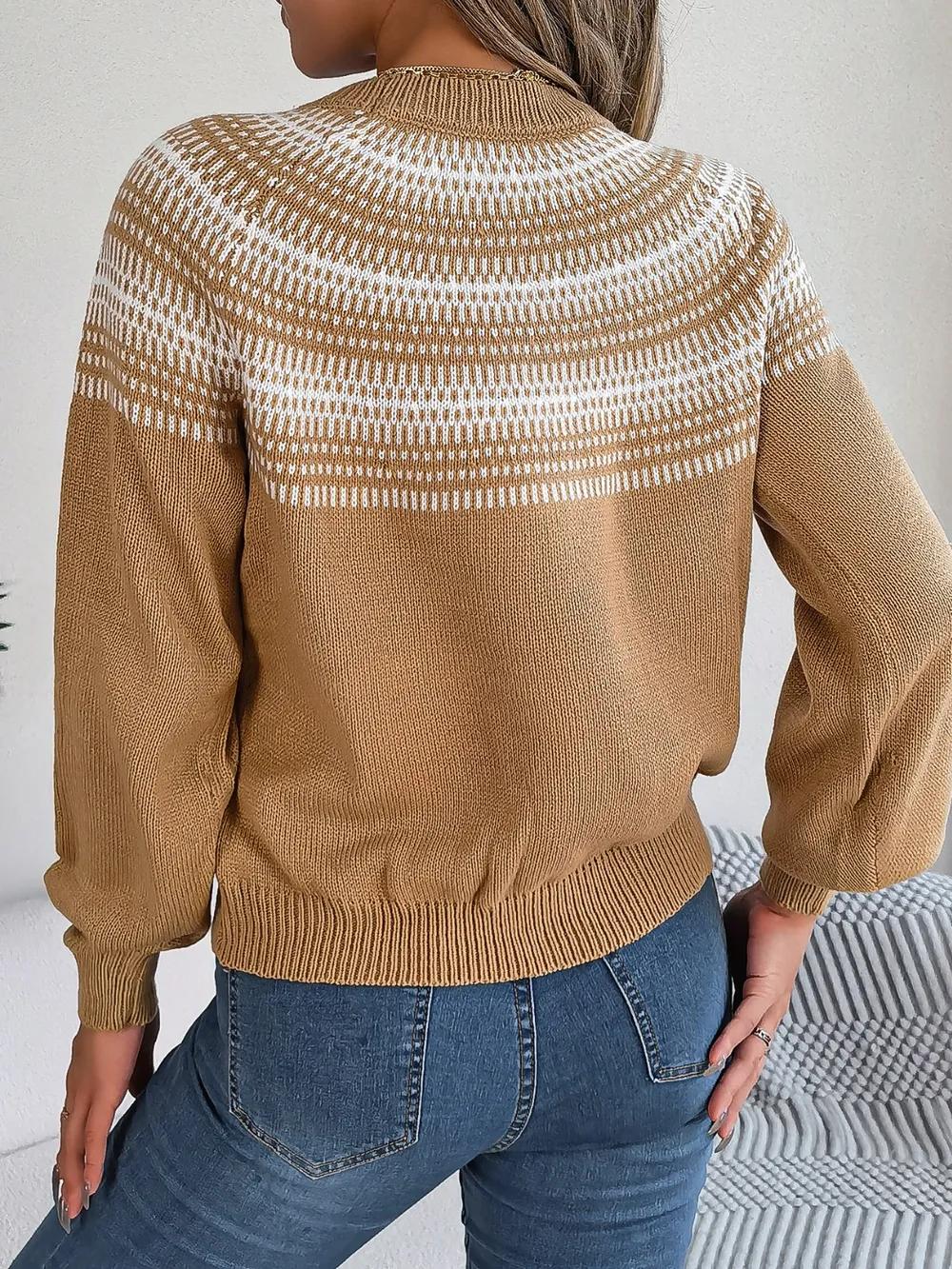 Contrast Round Neck Long Sleeve Sweater, image 9