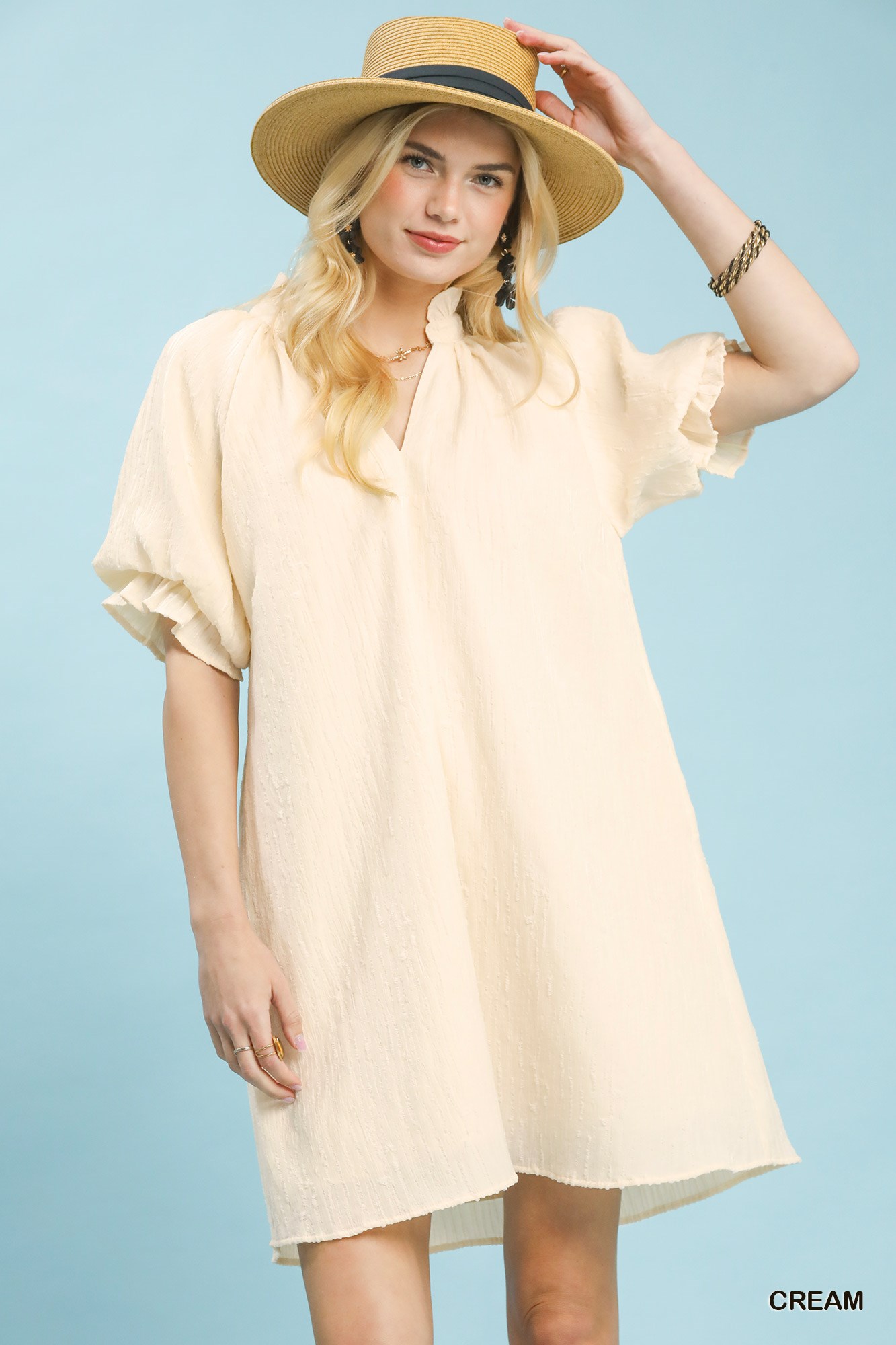 Linen Blend Ruffle Dress