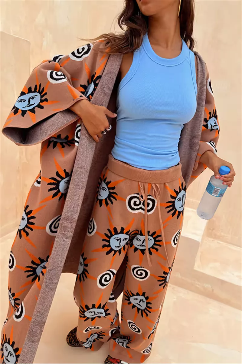 Sun Graphic Top & Cardigan and Pants 3-Piece Sweater Set, image 14