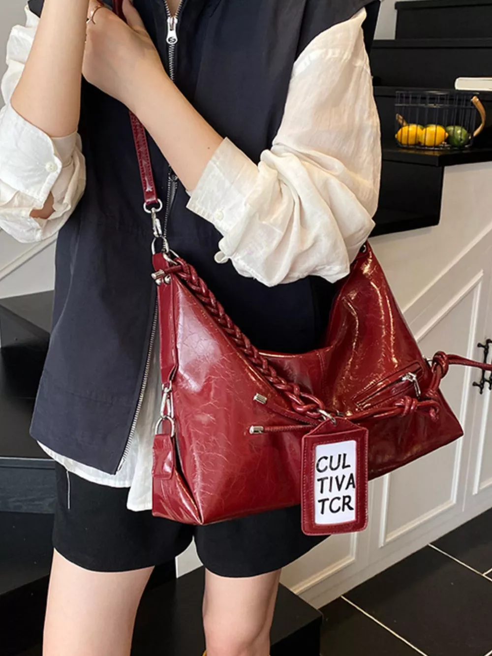 Vintage Braided Strap Shoulder Bag, image 5