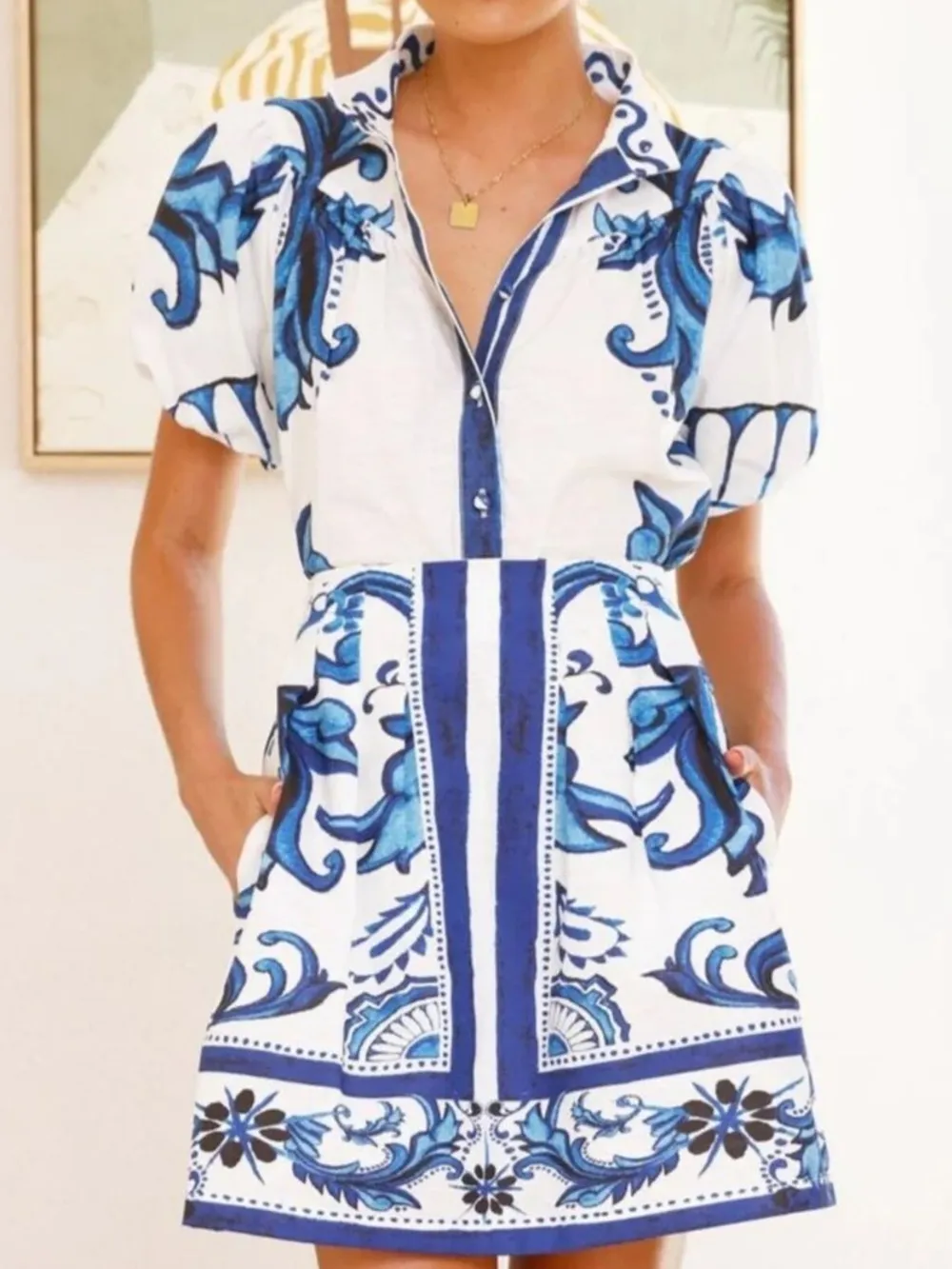 Printed Puff Sleeve Top and Skirt Set, image 6