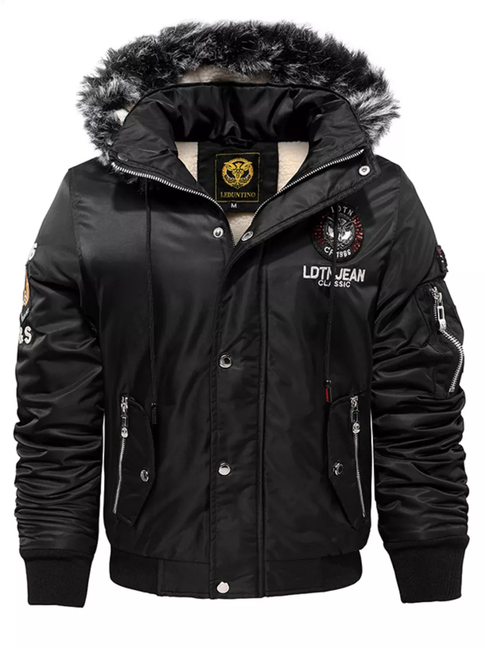 Men's Plus Size Winter Warm Fur Hooded Bomber Jacket