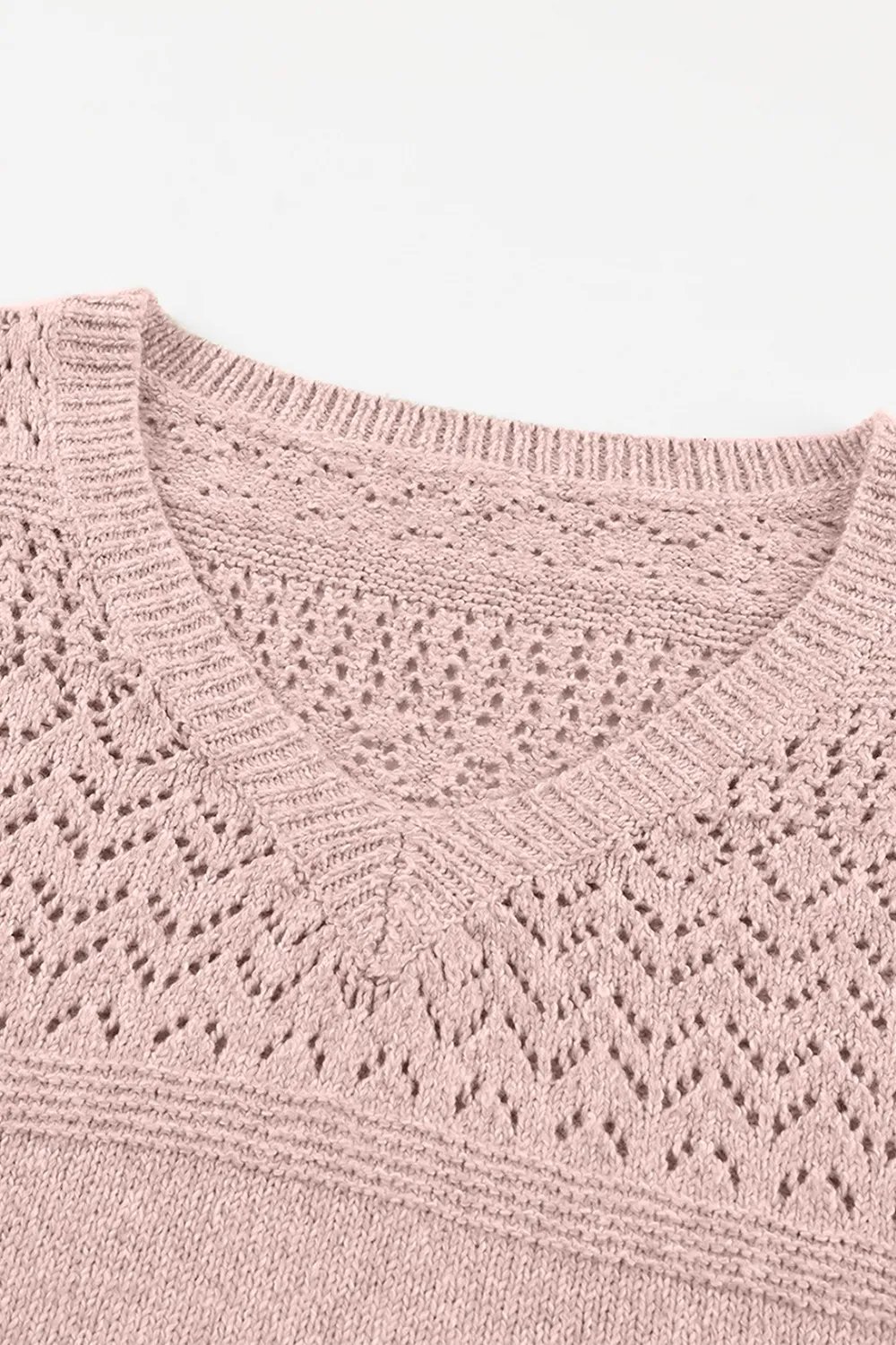 Openwork V-Neck Long Sleeve Sweater, image 9
