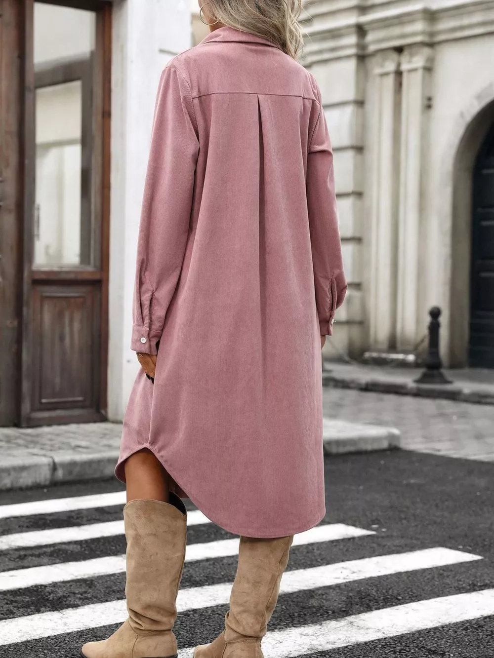 Corduroy Shirt Dress with Button-Down Front, image 11