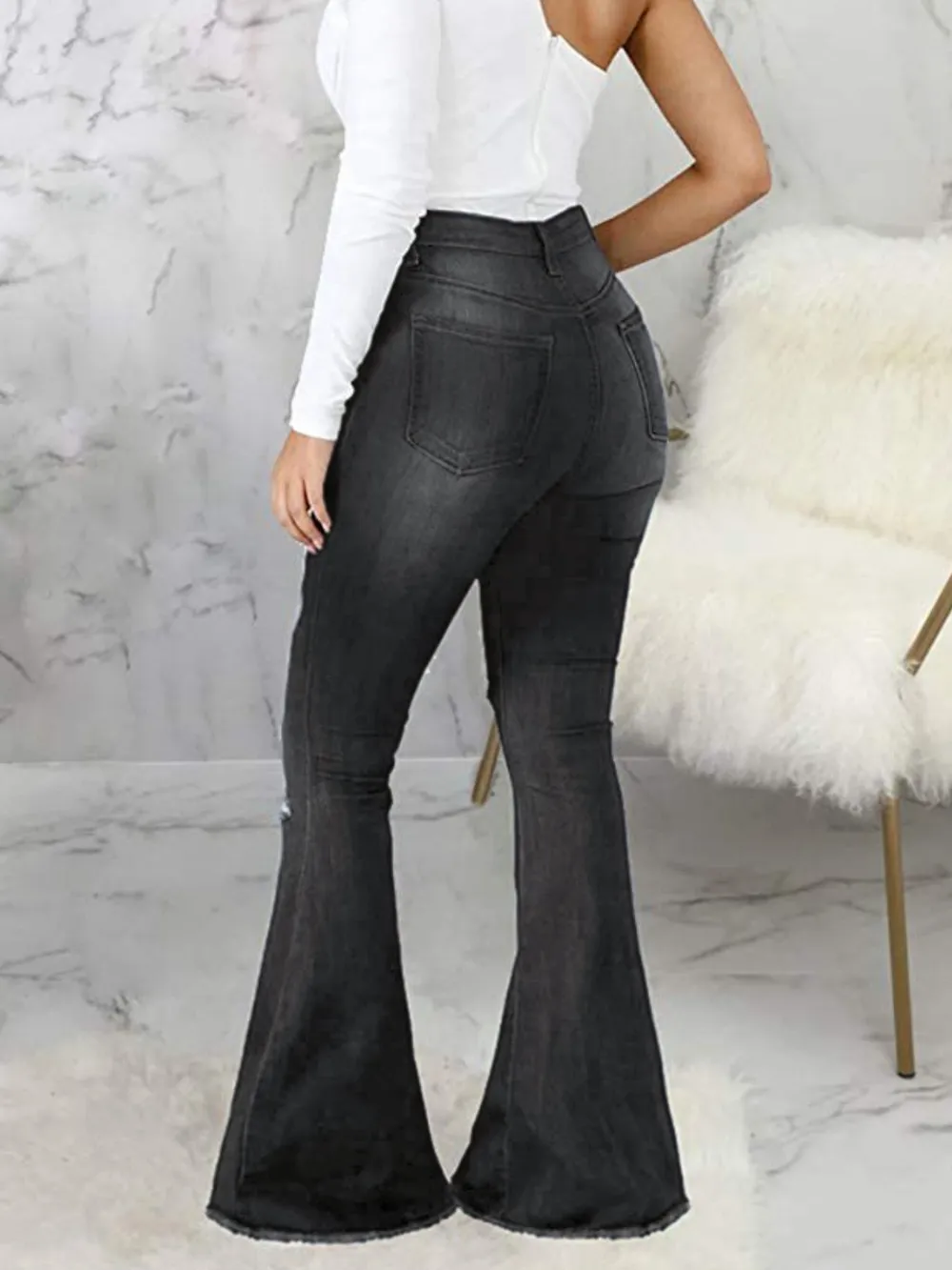 Full Size Distressed Raw Hem Flare Jeans Plus Size, image 8