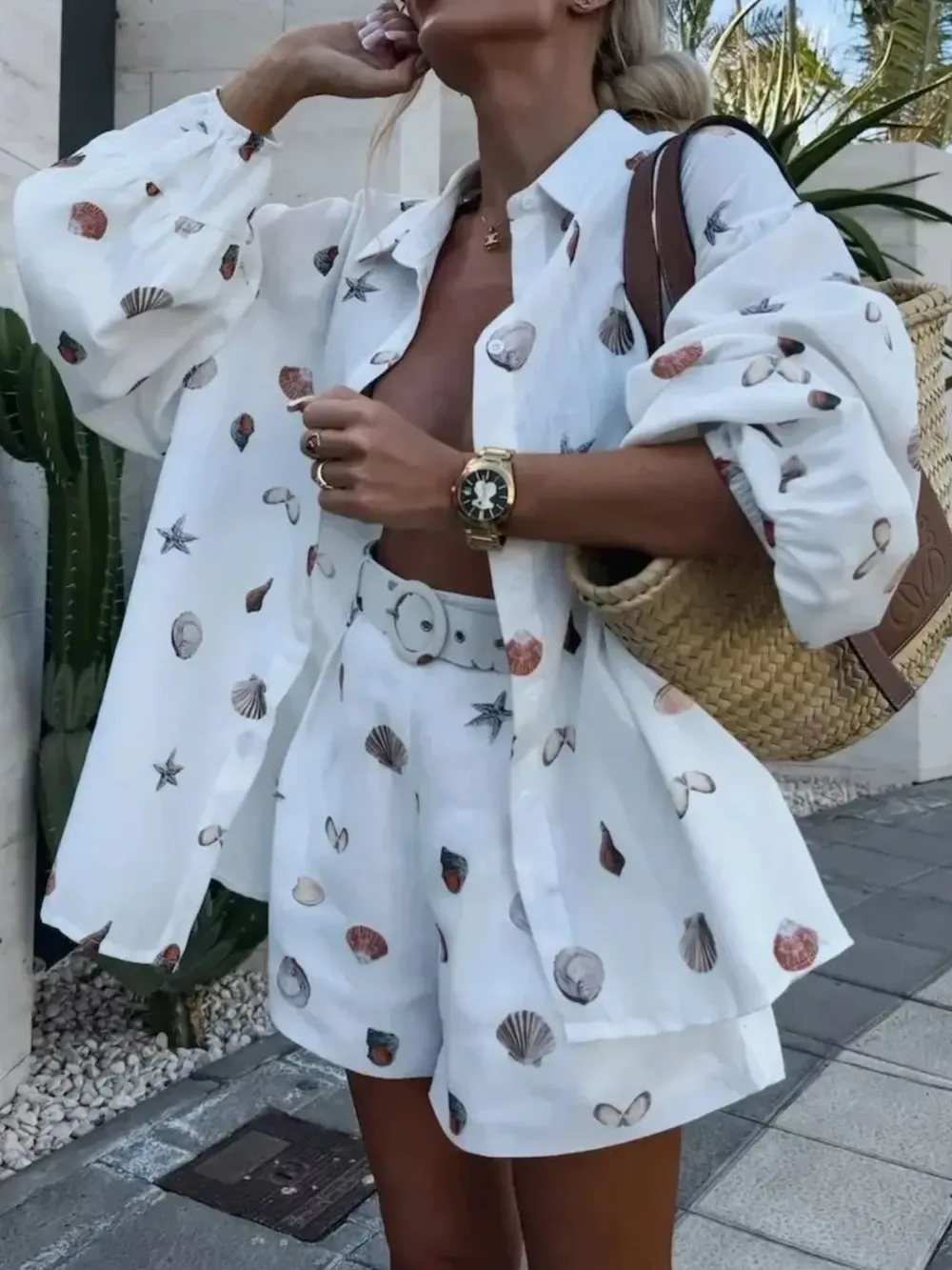 Printed Button Up Shirt and Shorts Set, image 5