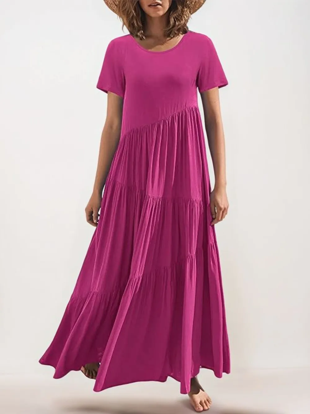 Round Neck Tiered Ruffle Maxi Dress, image 5