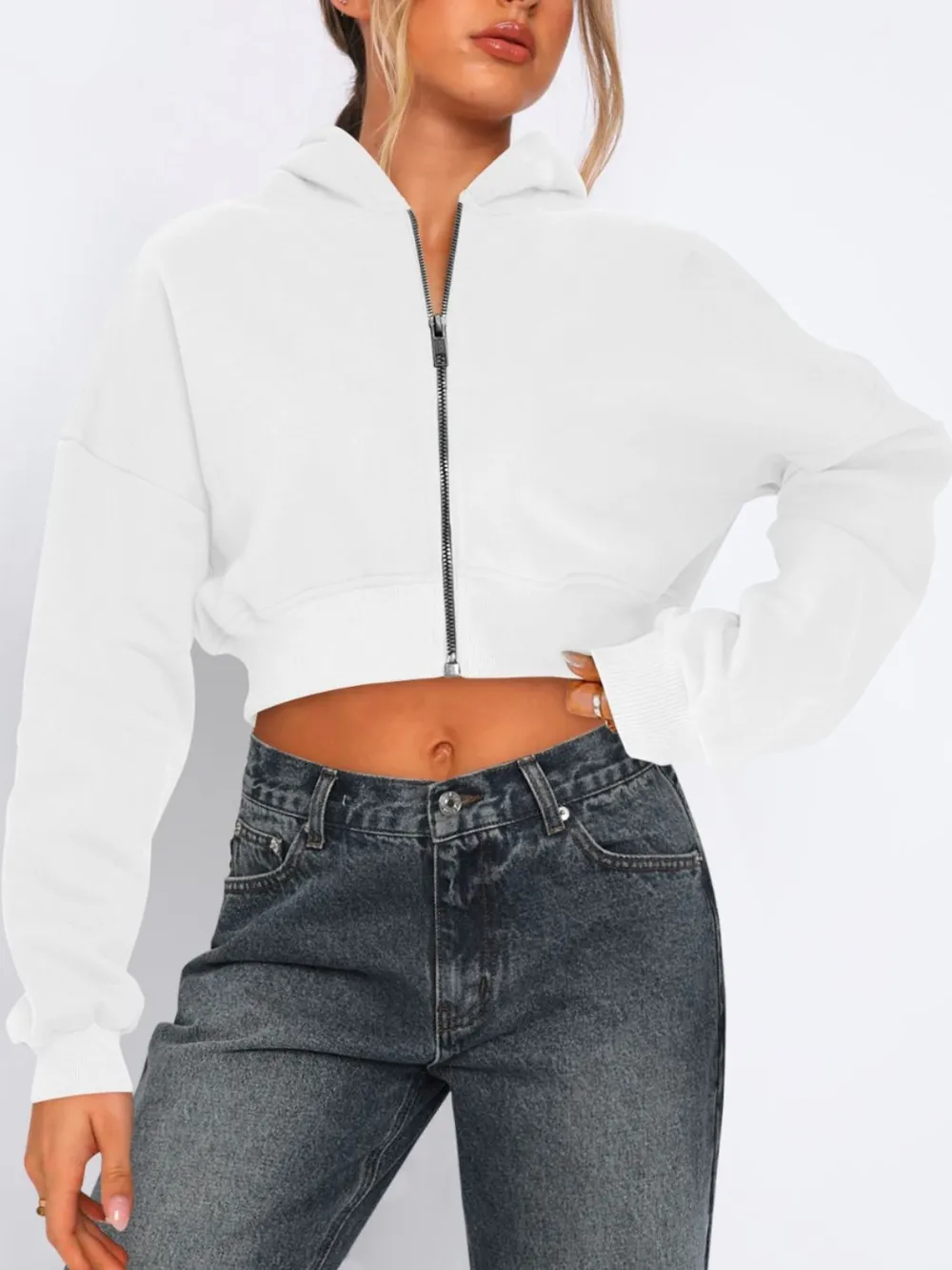 Zip Up Long Sleeve Hooded Cropped Jacket, image 16