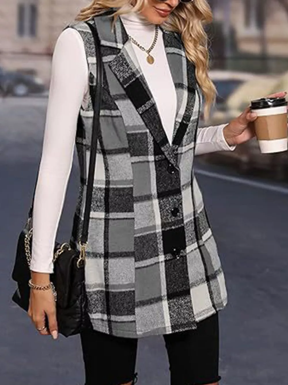 Plaid Button Up Vest Coat, image 6