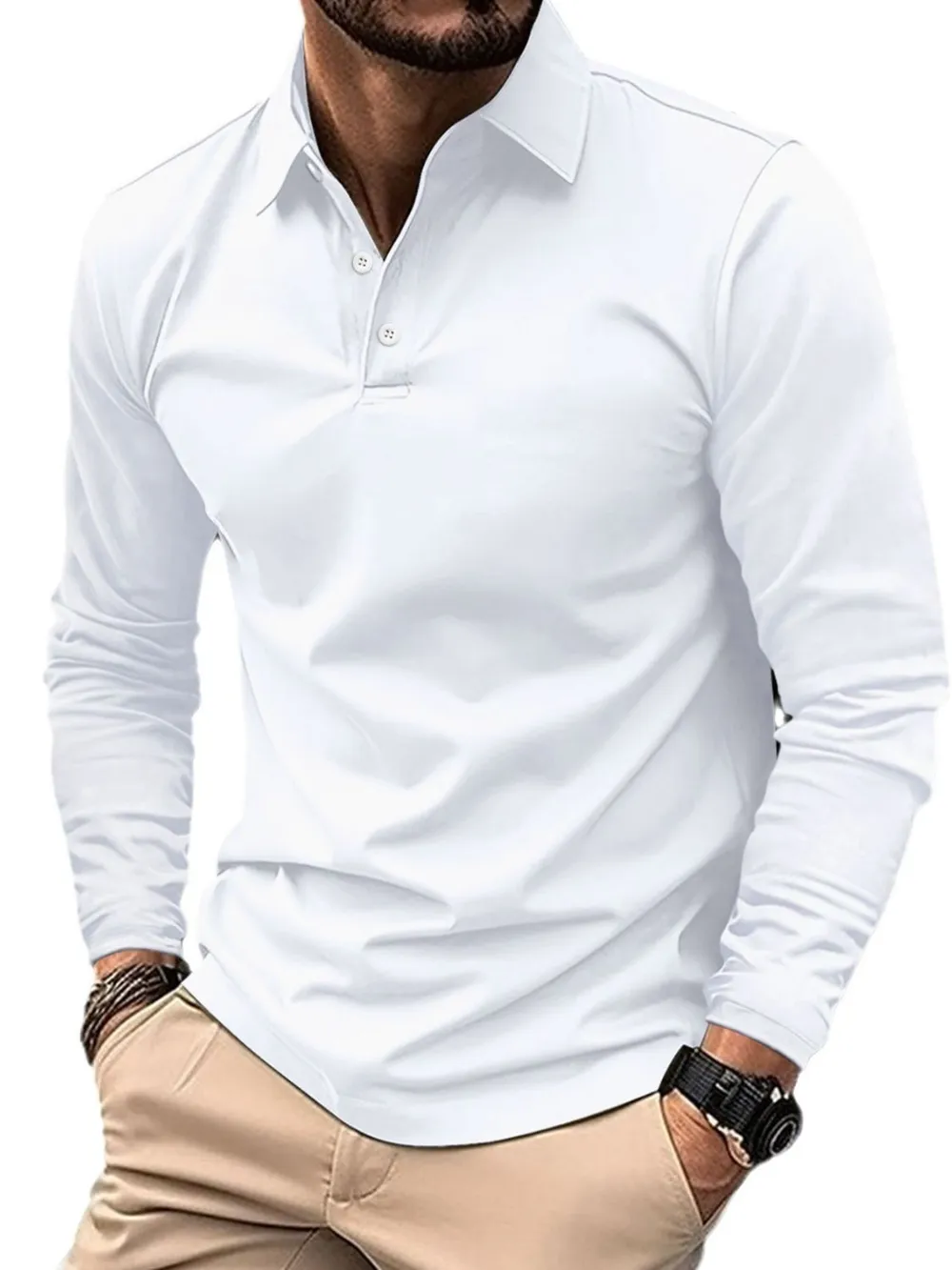 Men's Full Size Collared Neck Long Sleeve Polo Plus Size, image 6