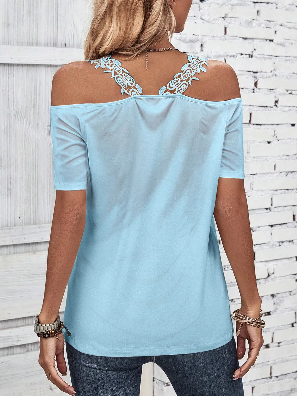 Full Size Lace Detail Short Sleeve T-Shirt, image 5