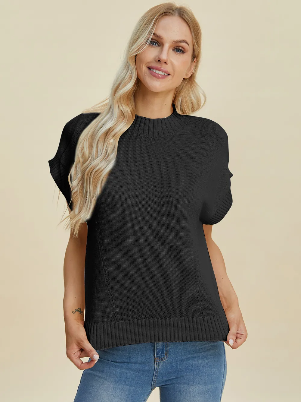 Full Size Mock Neck Short Sleeve Sweater, image 13