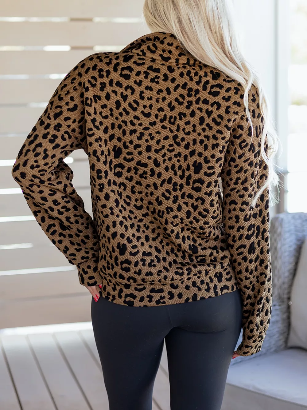 Leopard Print Quarter Zip Sweatshirt, image 5