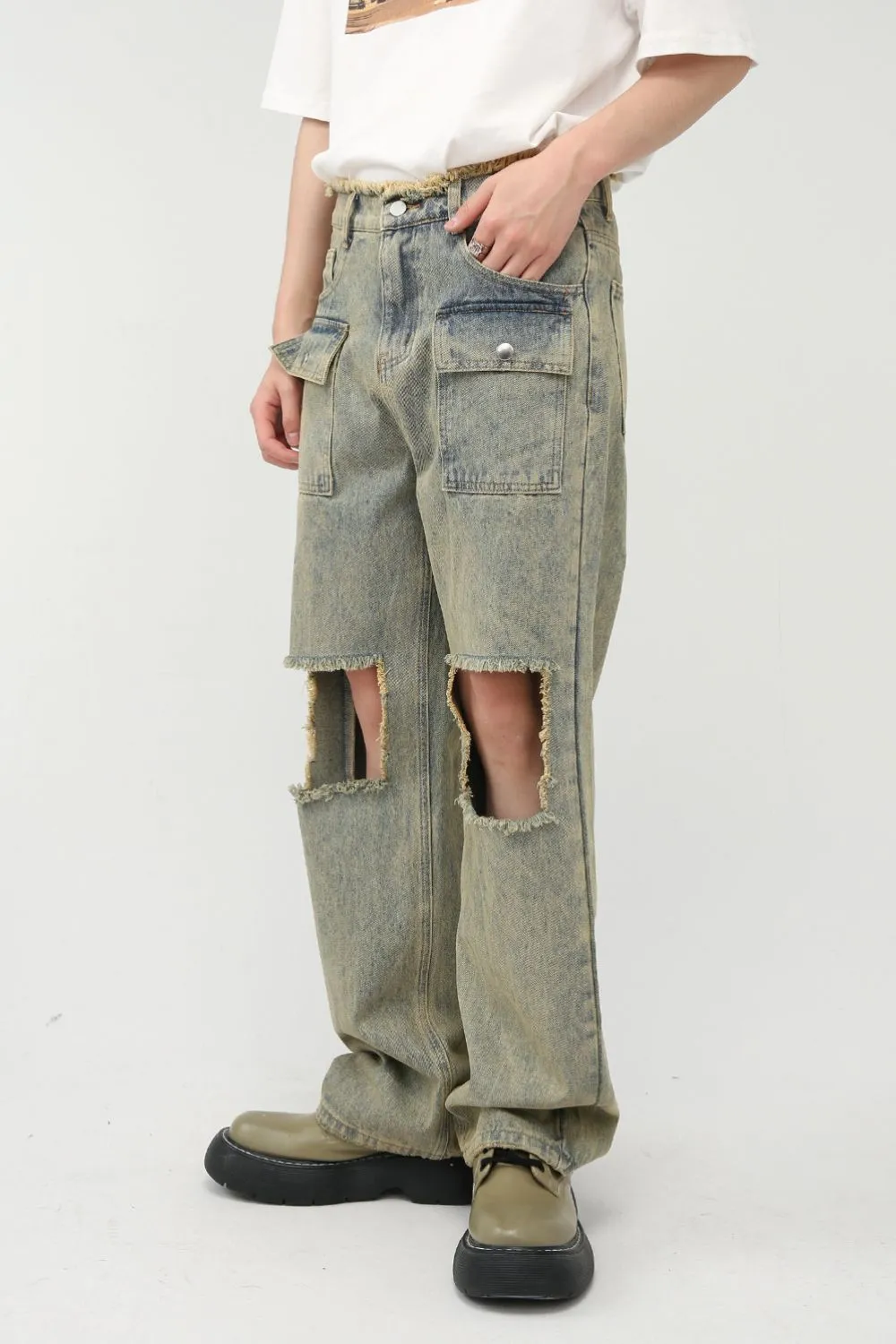 Raw Hem Distressed Jeans, image 2