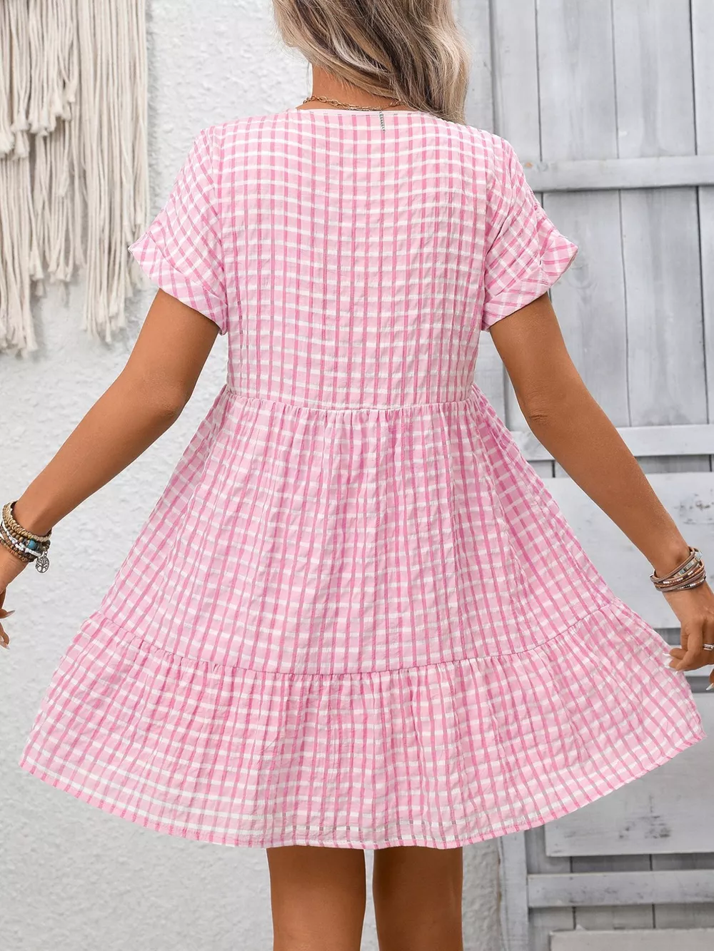 Plaid V-Neck Ruffle Hem Mini Dress, image 13