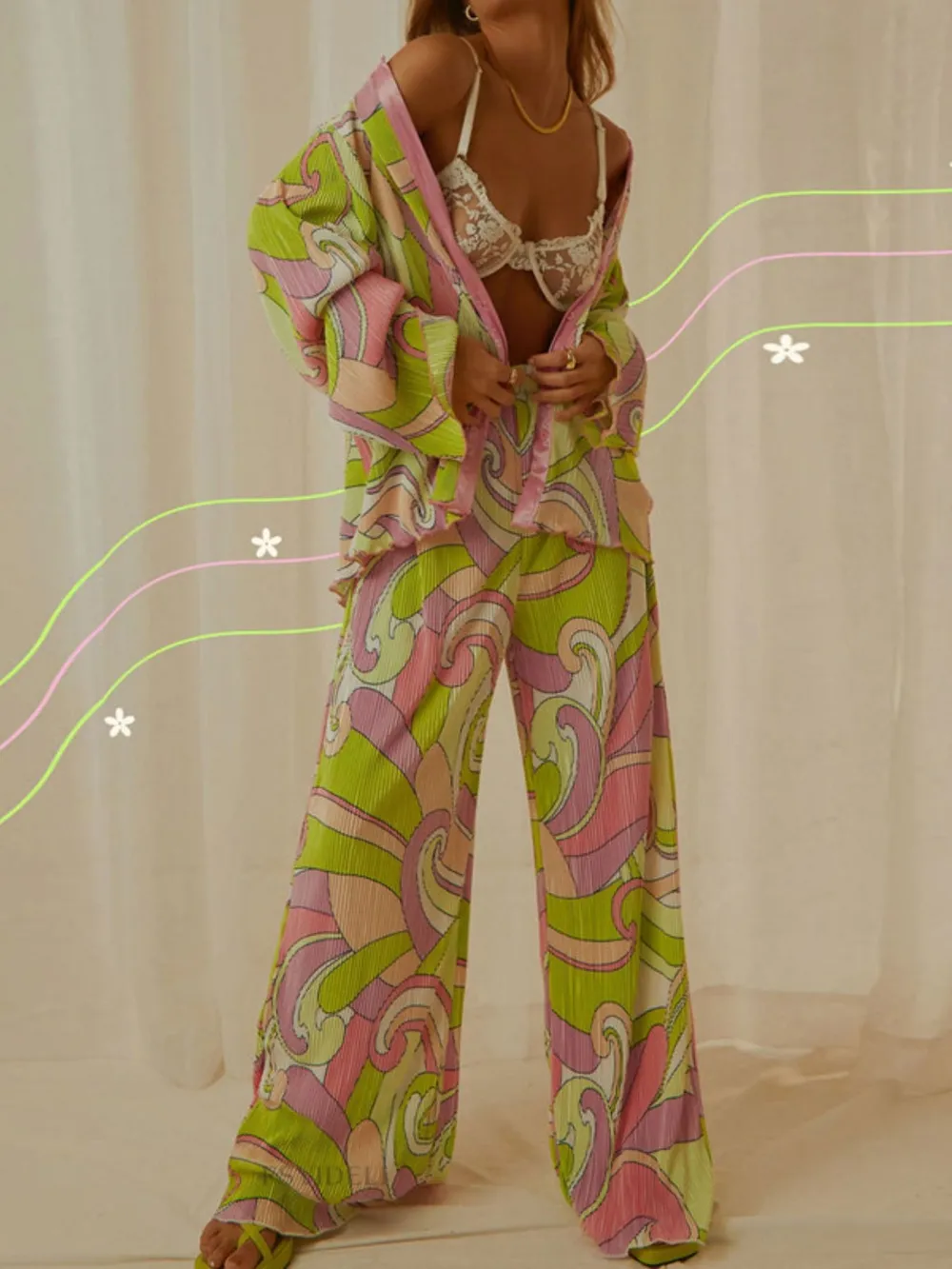 Printed Button Up Shirt and Pants Set, image 3
