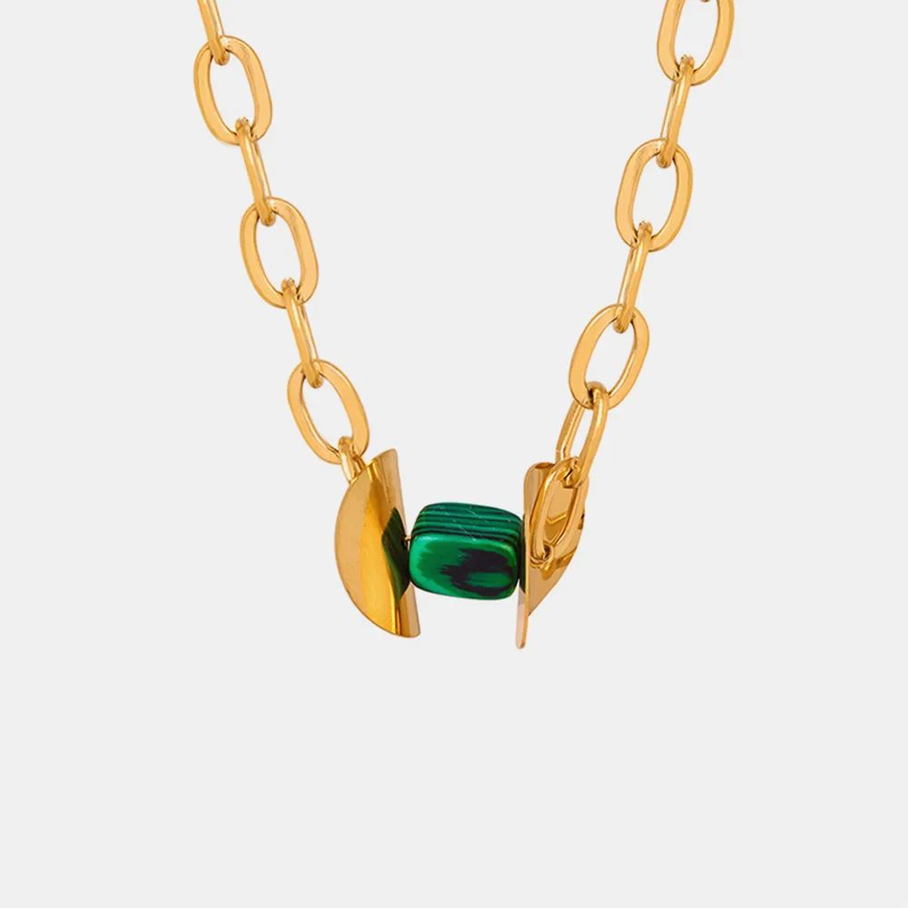 Natural Stone Pendant Titanium Steel Necklace, image 2