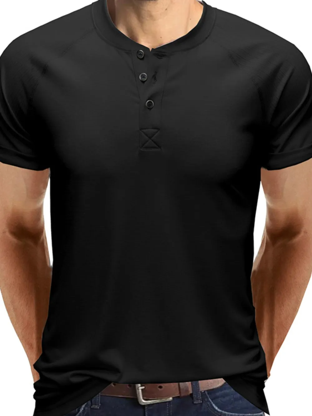 Men's Short Sleeve Henley Button Top, image 8