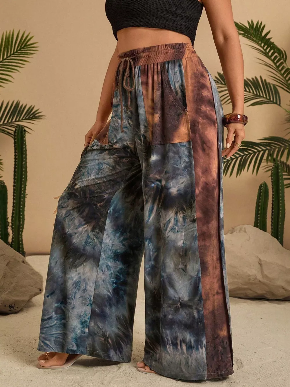 Full Size Tie-Dye Wide Leg Casual Pants Plus Size, image 5