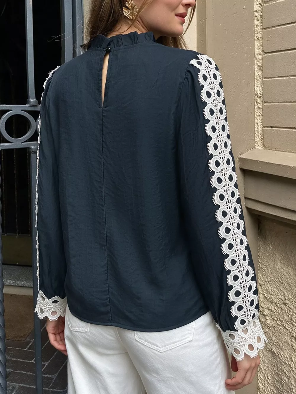 Lace Trim Long Sleeves Blouse, image 7
