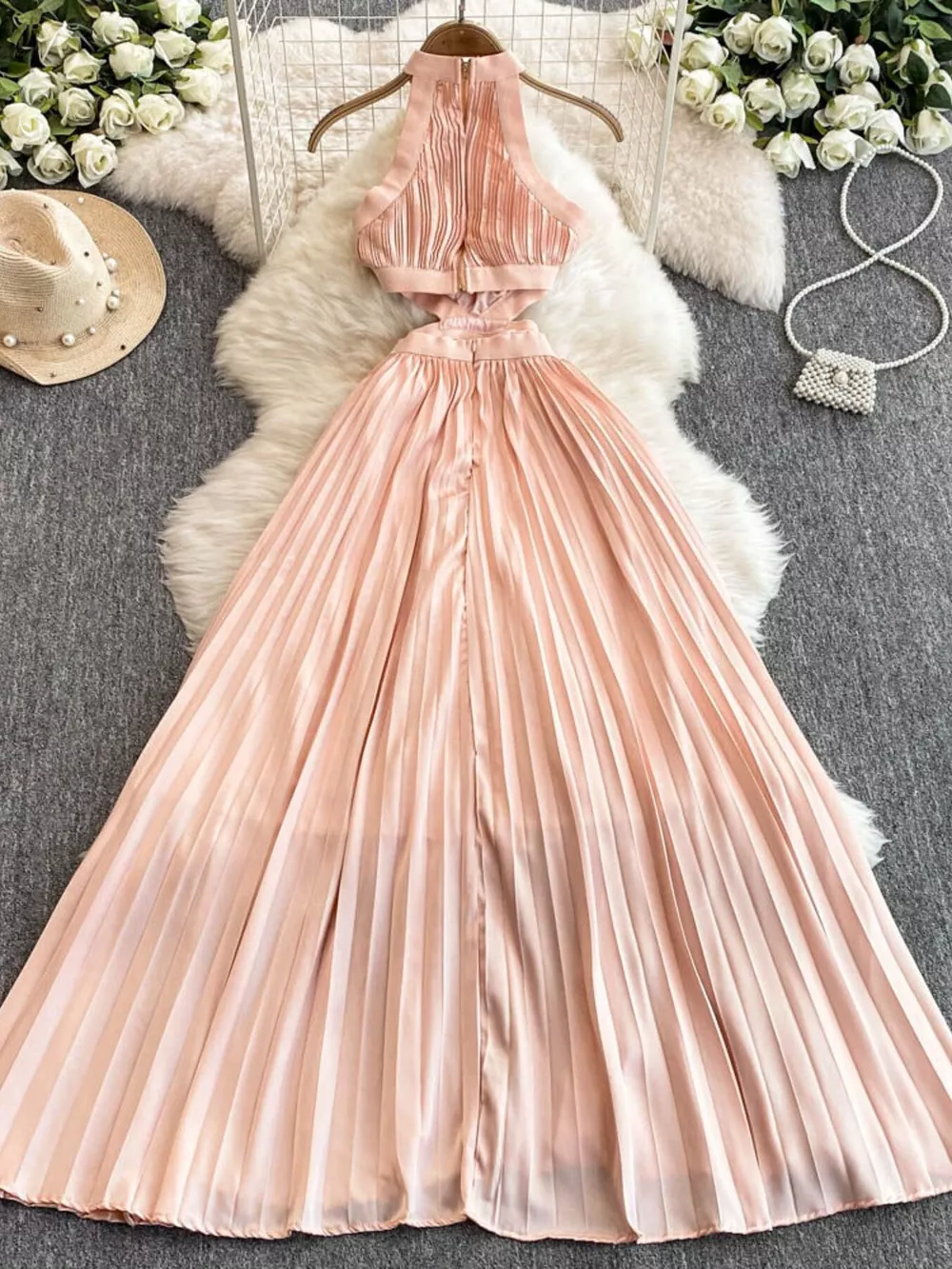 Halter Neck Pleated Maxi Dress, image 3