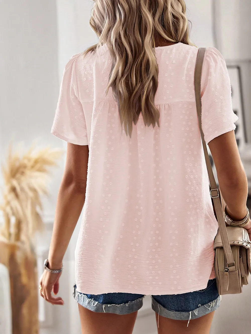 Lace Detail Round Neck Short Sleeve Blouse, image 27