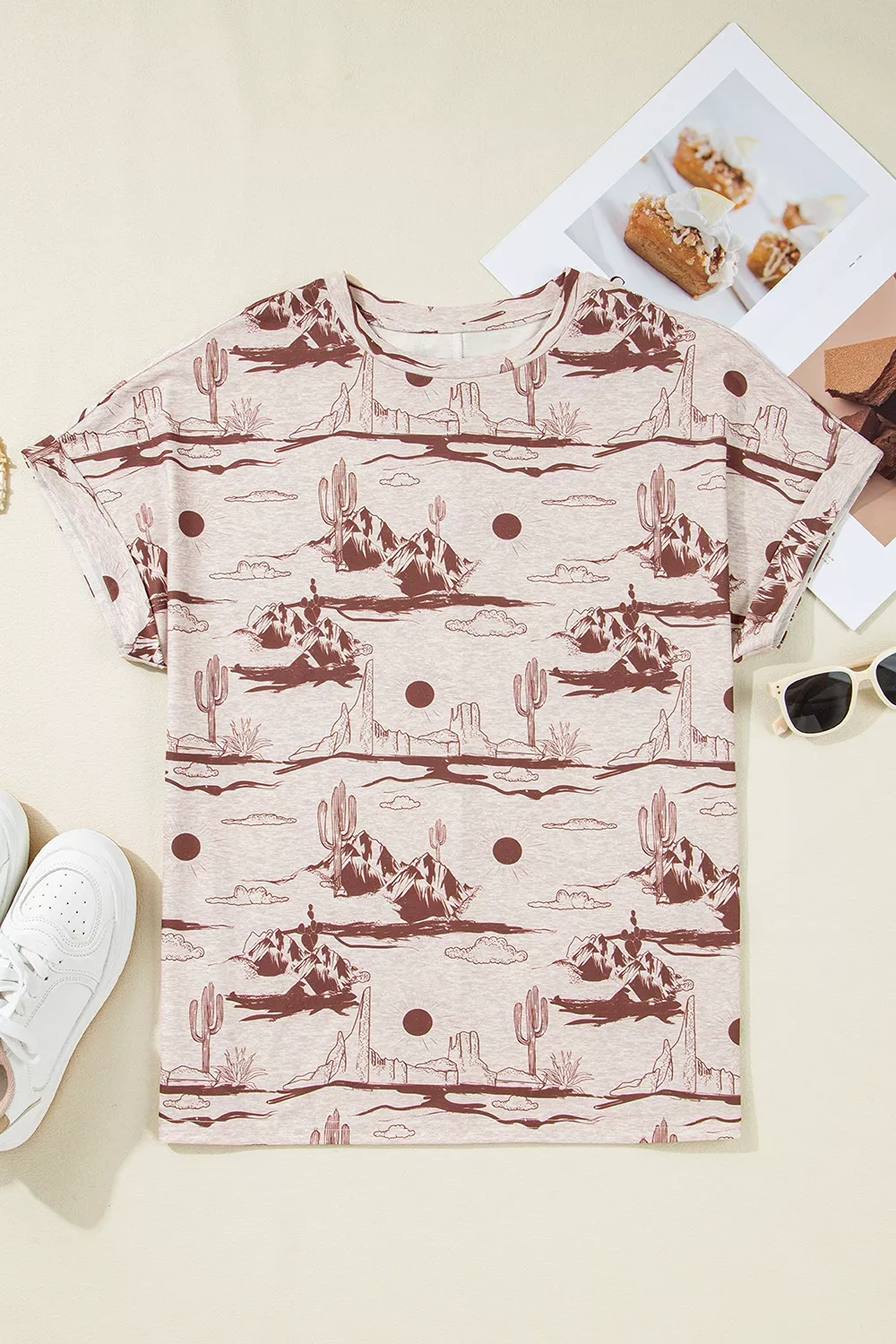 Desert Sand Print Short Sleeve Knit Top, image 3