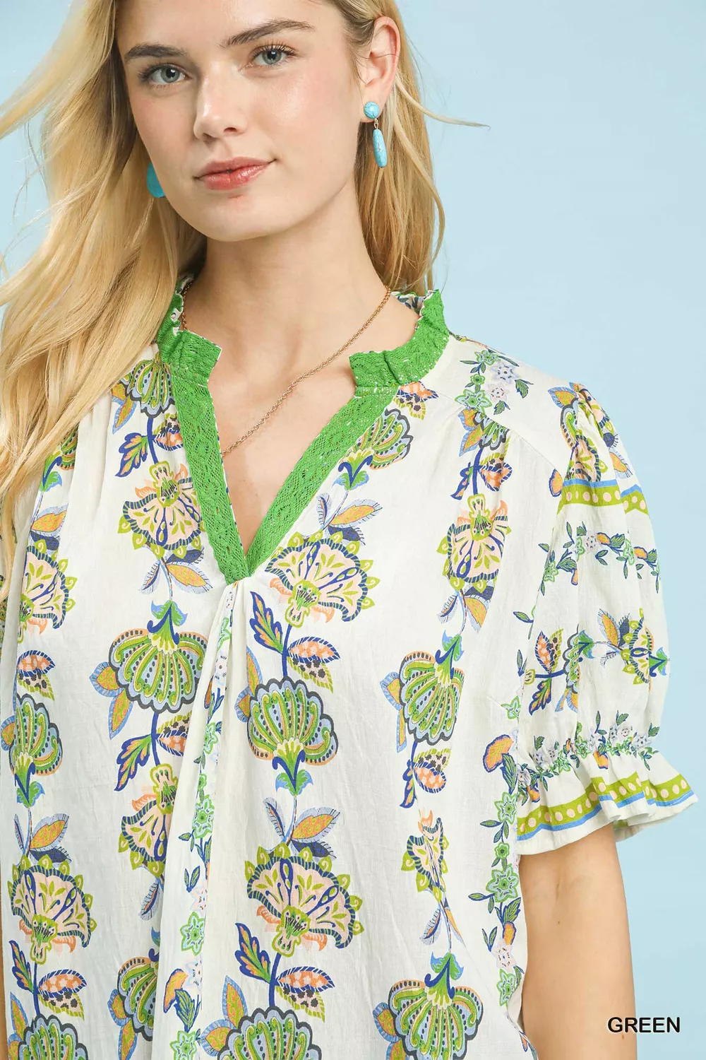 Abstract Border Print V-Neck Top, image 4