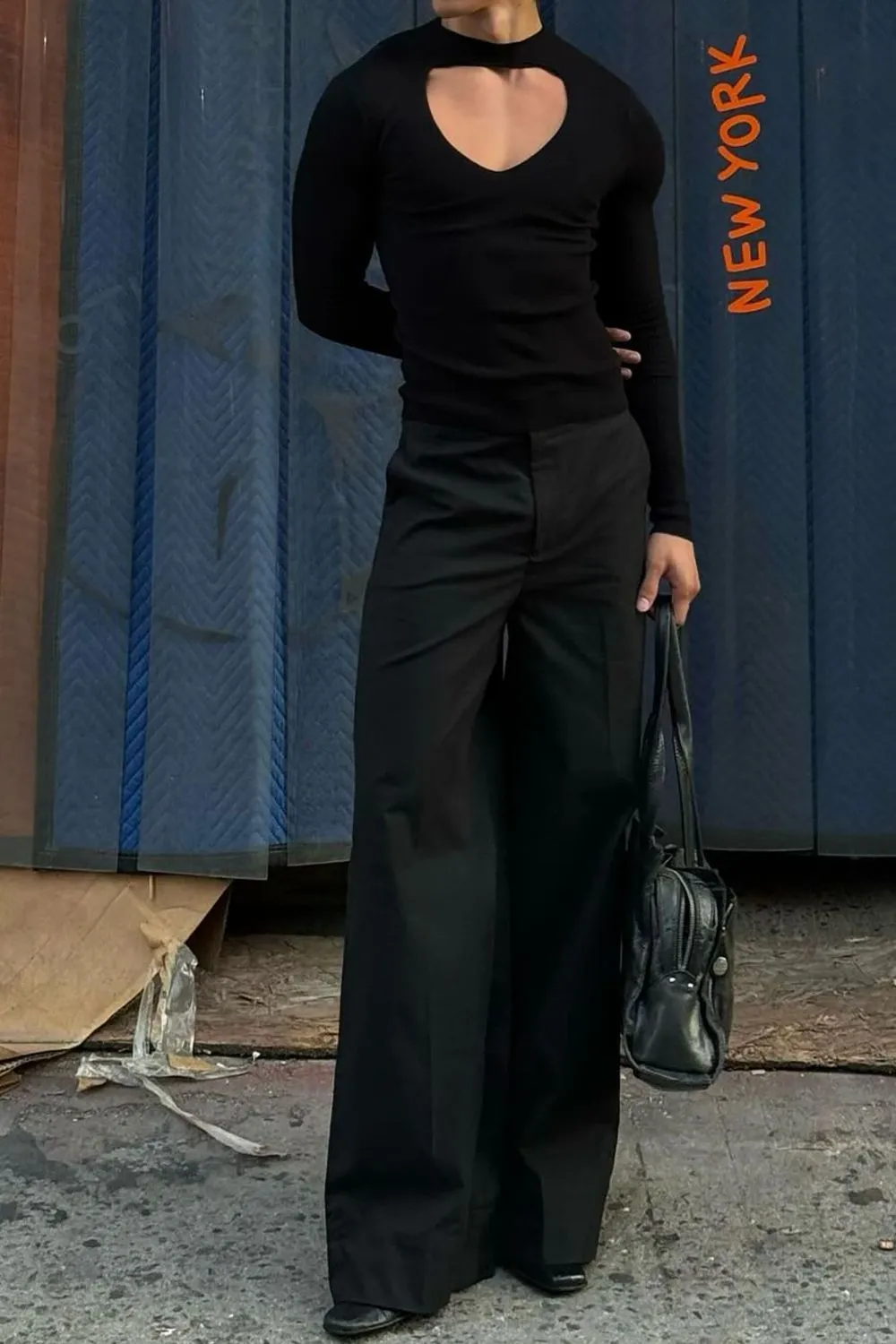 Men's Cutout Front Long Sleeve T-Shirt