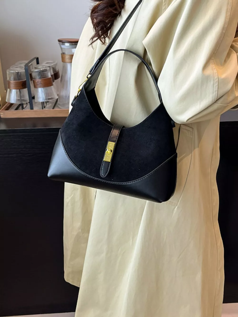 Buckle Leather Shoulder Bag