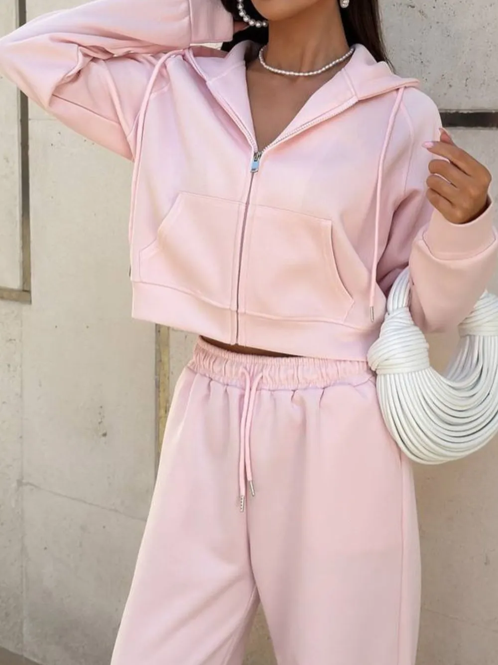 Zip Up Drawstring Hoodie and Pants Set, image 4